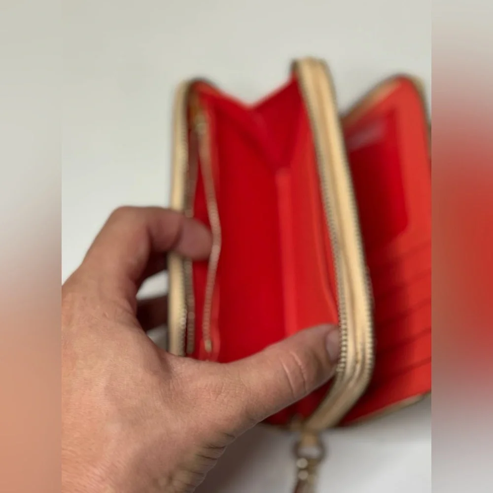 Coach Beige Leather Zip Around Wristlet Wallet